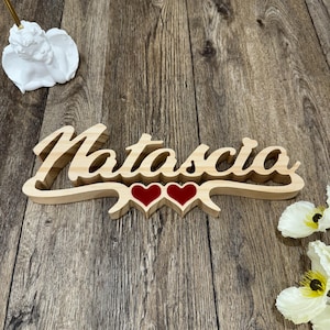 Personalized Wooden Custom Name Ornaments, Handmade Name Decorations, Custom Handcrafted Wooden Heart Shaped Name Plates, Anniversary Gifts