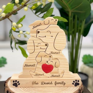 Personalized Wooden Dog Family Puzzle with 2-5 Custom Names, Dog Lover Gift, Pet Memorial Keepsake, Custom Pet Decor, Family Name Sign