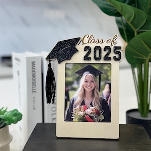 Class of 2025 Graduation Picture Frame, Custom Wooden Grad Gift for Her or Him, Senior Keepsake Photo Display for High School College