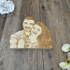 Personalized Wooden Photo Plaque, Custom Engraved Portrait, Wooden Home Decor, Personalized Wedding Gift for Couples, Birthday Gifts for Her