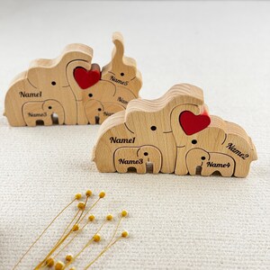 Thanksgiving Personalized Wooden Elephant Family Puzzle, Custom Engraved Beech Wood Keepsake – Fall Home Decor Gift For Family & New Baby