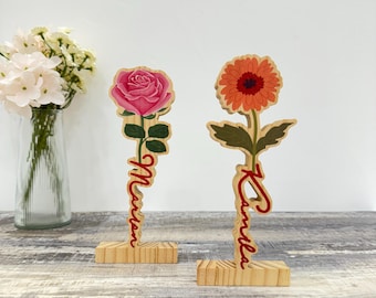 Customized Wooden Birthday Month Flowers, Home Decor, Wooden Decor, Personalized Name, Perfect Gift for Kids, Wife, Family, Friends