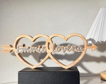 Custom Heart Name Sign, Personalized Couples Gift, Valentine’s Day Wooden Decor, Anniversary Gift for Him Her, Wedding Keepsake