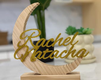 Custom Name Sign for Nursery, Wooden Crescent Moon Decor, Baby Shower Gift Personalized, Personalized Moon Name Sign, Nursery Sign Gift
