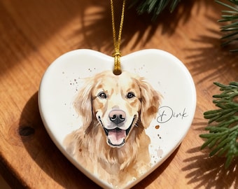 Ornement aquarelle personnalisé pour animal de compagnie avec photo et nom de l'animal de compagnie, ornement personnalisé chien de Noël, premier cadeau de décoration de Noël pour amoureux des chiens