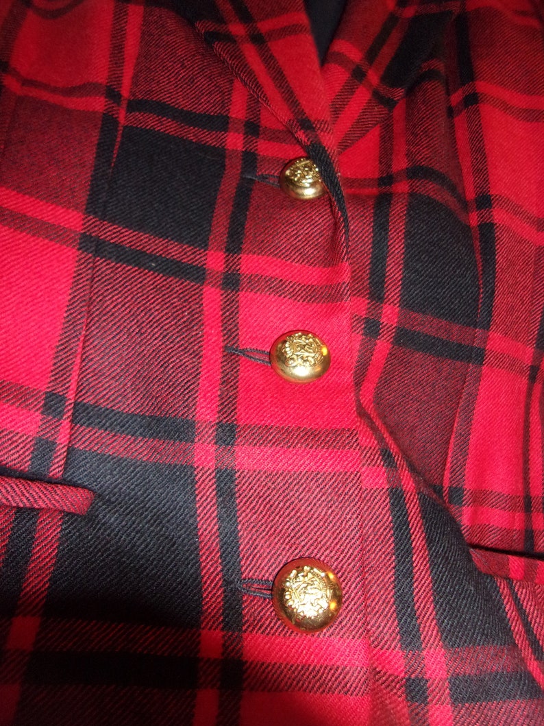 Adrienne Vittadini Collection Red and Black Wool /& Velvet Plaid Blazer Very Equestrian