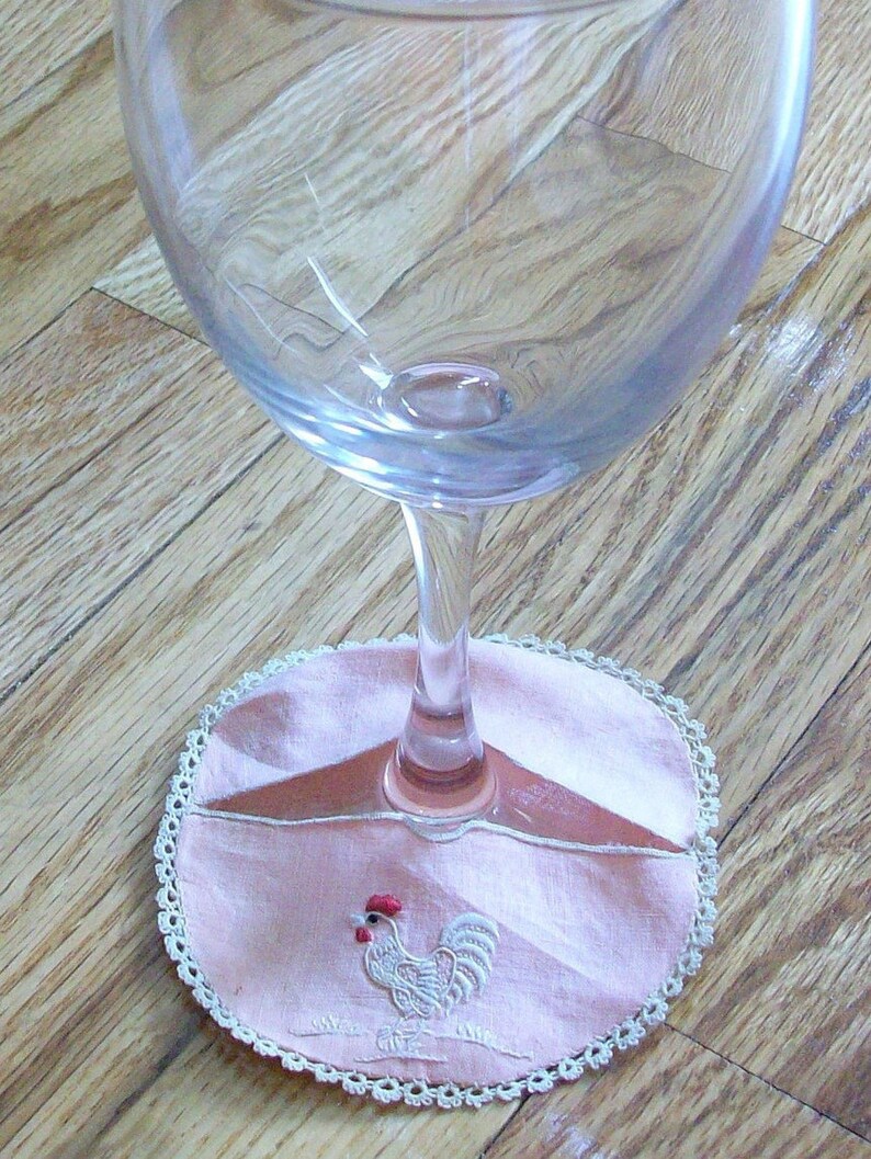 Vintage Linen Embroidered Wine Glass Coaster or Drip Catcher Etsy