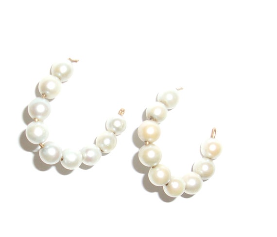 Vintage Pair of Cultured Pearl Hoop Pierced Earrin