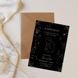 Editable Celestial Baby Shower Invitation | Starry Night Theme | A New Soul Is Written in the Stars | Instant Download