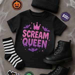 Scream Queen Toddler Shirt – Gothic Halloween Tee for Kids – Spooky Cute Toddler Outfit – Unique Halloween Birthday Gift