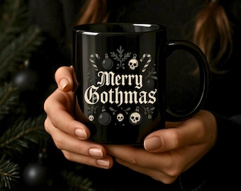 Merry Gothmas Mug • Black Gothic Christmas Coffee Cup • Horror Holiday Gift • Alternative Xmas Decor • Spooky Winter Mug