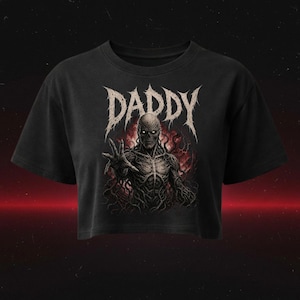 Top corto Villain Daddy, camiseta con estampado de monstruo al revés, atuendo para Halloween Horror Nights, camiseta gótica espeluznante, top de moda alternativa