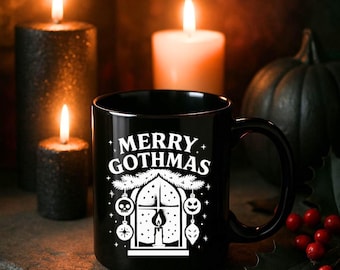 Merry Gothmas Mug – Black Coffee Cup for Gothic Christmas, Spooky Holiday Gift, Dark Aesthetic, Goth Holiday Decor