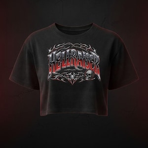 Hellraiser crop top, pinhead schedel chroom tattoo stijl shirt, halloween horror nachten HHN shirt, gothic horror graphic tee crop top dames