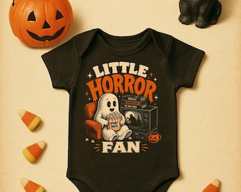 Body bébé fan d'horreur, tenue rétro pour bébé fantôme d'Halloween, joli body saison fantasmagorique, cadeau baby shower, vêtements d'Halloween pour bébé