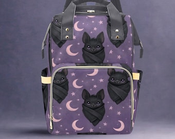 Baby Bat Diaper Bag – Cute Gothic Baby Backpack, Purple Grey Baby Bag, Unique Baby Shower Gift, Baby Essentials Organizer