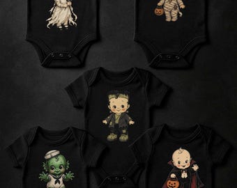 Baby Halloween Bodysuit Onesie Cute Monster Costume Frankenstein Dracula Mummy Bride Creature Kewpie Newborn Infant Pick Your Character
