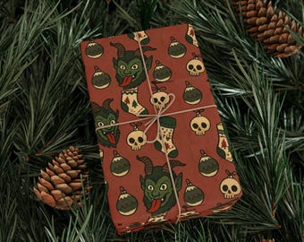 Krampus Wrapping Paper | Horror Christmas Gift Wrap | Spooky Gothic Holiday Wrapping Sheets | Creepy Xmas Decor for Horror Fans