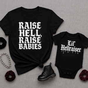 Spooky Mom Shirt & Goth Baby Bodysuit: Raise Hell, Raise Babies Matching Set