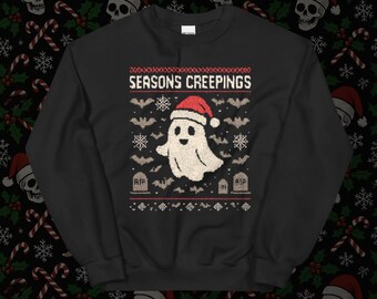 Seasons Creepings Ghost kersttrui | Griezelige vakantie ronde hals | Trui met geest in kerstmuts