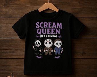 Scream Queen Toddler Tee – Horror Girl Halloween Shirt – Spooky Slasher Baby Outfit – Goth Toddler Clothes – Horror Movie Toddler Tee