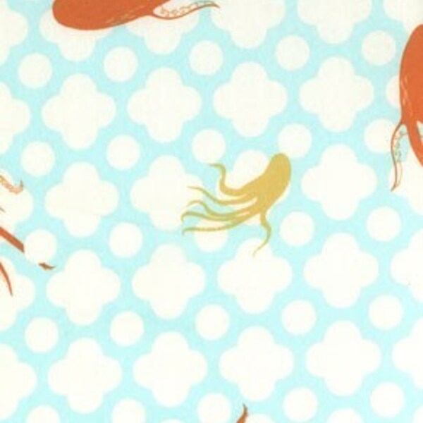 Mendocino Giant Octopi Aqua Heather Ross Fabric 1 Yard