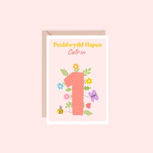 Cartão de nome de primeiro aniversário personalizado em Galês / Cerdyn Penblwydd 1af Personol / Penblwydd Cyntaf / Cerdyn Enw Penblwydd Cyntaf / Cerdyn 1 Oed