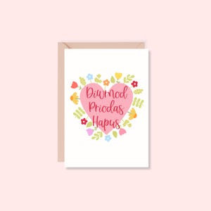 Cerdyn Diwrnod Priodas Hapus / Tarjeta galesa del día de la boda feliz / A6