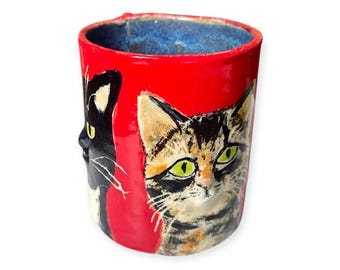 Custom Cat Mug, Hand Sculpted Ceramic Cat Gift