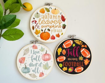 Fall Quotes Embroidery Templates By Kristeninstitches - Coordinating Embroidery Pattern for 6" Hoop Custom Printed on Cotton by Spoonflower