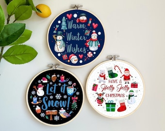 Winter Quotes Embroidery Templates By kristeninstitches -Coordinating Embroidery Pattern for 6" Hoop Custom Printed on Cotton by Spoonflower