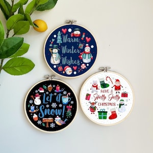 Winter Quotes Embroidery Templates By kristeninstitches -Coordinating Embroidery Pattern for 6" Hoop Custom Printed on Cotton by Spoonflower