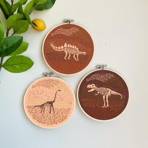 Jurassic Dinos Embroidery Template By Scarlette_soleil - Coordinating Embroidery Pattern for 6" Hoop Custom Printed on Cotton by Spoonflower