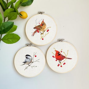 Winter Birds Embroidery Template By Southwind - Nature Coordinating Embroidery Pattern for 6" Hoop Custom Printed on Cotton by Spoonflower