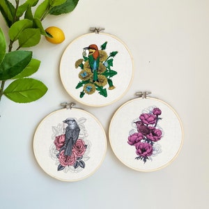 Bird Watching Embroidery Template By Katerina_kirilova - Coordinating Embroidery Pattern for 6" Hoop Custom Printed on Cotton by Spoonflower
