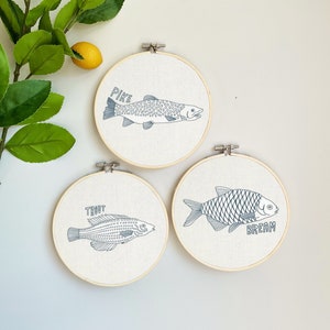 River Fish Embroidery Template By Nina_leth - Outline Coordinating Embroidery Pattern for 6&quot; Hoop Custom Printed on Cotton by Spoonflower