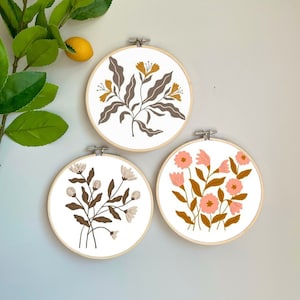 Floral Embroidery Template By scarlette_soleil - Bouquet Fall Simple Embroidery Pattern for 6&quot; Hoop Custom Printed on Cotton by Spoonflower