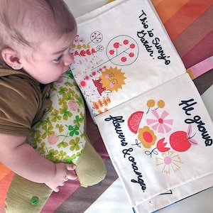DIY Cut and Sew Yard of Fabric Project - Baby Newborn Soft Fabric Garden Book Template Printed on Petal Signature Cotton by Spoonflower