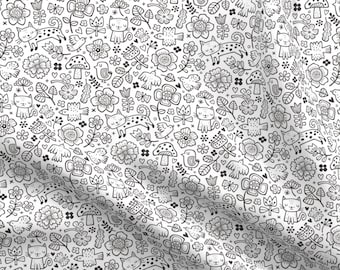 Cotton Fabrics Widlife Colour-In Black White Design Material To Paint x 1 Meter