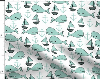 Whales by andrea/_lauren Whale Tea Towel Narwhal Orca Nautical Ocean Animal Illustration Linen Cotton Canvas Tea Towel by Spoonflower