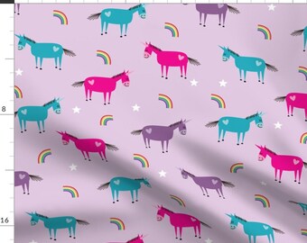 Magical Creatures Monaluna Unicorn Dreams Organic Cotton Poplin Fabric Purple Fairytale by the yard by the or yard Unicorns are real