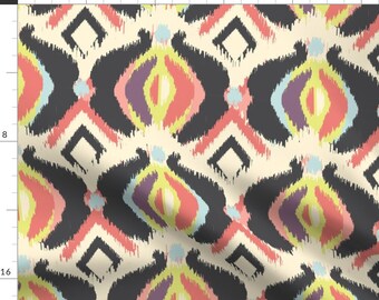 Ogee Tablecloth Ikat Black Cream Coral Blue Purple Diamonds Cotton Sateen Tablecloth by Spoonflower Bohemian Ikat by bohemiangypsyjane