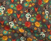 Skull Fabric - Dia De Los Muertos By Jennartdesigns - Skull Day Of The Dead Flowers Heart Wings Cotton Fabric By The Yard With Spoonflower