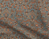 Persian Fabric - Heriz Fans Blue By Amyvail - Persian Geometric Blue Gold Coral Rug Design Cotton Fabric By The Yard With Spoonflower