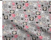 Skull Fabric - Skulls In Pink On Grey By Caja Design - Skull Cotton Fabric By The Yard With Spoonflower
