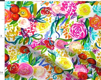Cotton Flowers Fabric Bright Floral Fabric Rainbow Floral Cotton Fabric Fabric By The Yard Floral