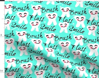 Tooth Teal Teeth Dentist Dental Martial Arts Spoonflower Fabric by the Yard