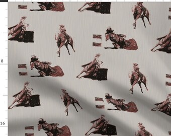 Horse Cowboy Beige Tan Western Fabric Printed by Spoonflower BTY