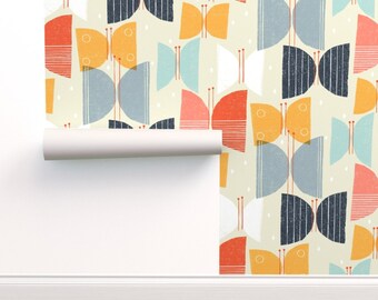 Circles Teal By Hot4tees Bg@Yahoo Com Mid Century Modern Wallpaper Custom Printed Removable Self Adhesive Wallpaper Roll by Spoonflower