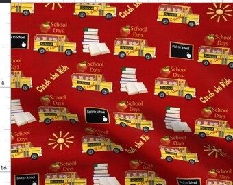 Cotton Random Thoughts Yellow Orange School Buses White Letters Designs Black Cotton Fabric Print by The Yard D764.28